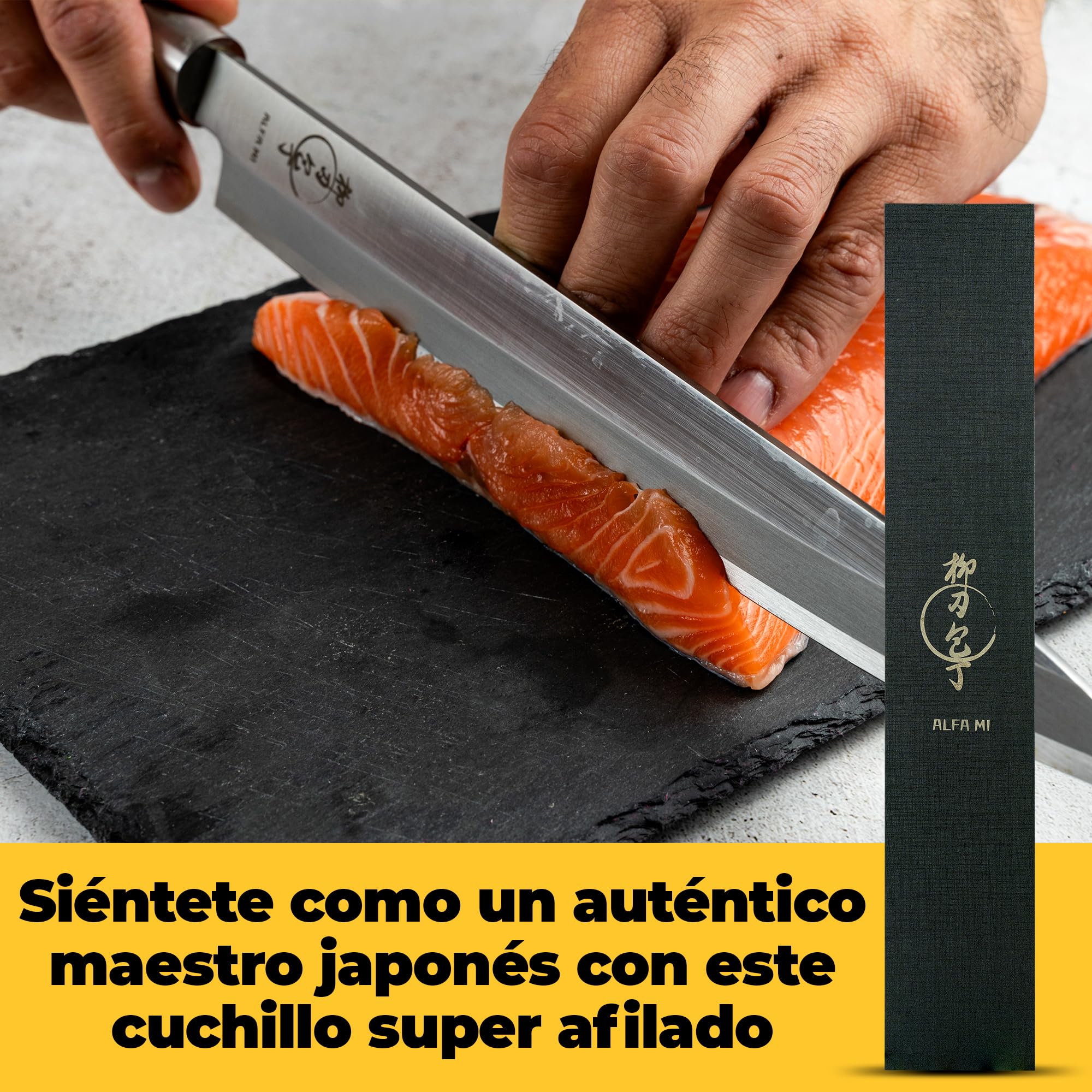 Alfa Mi Couteau japonais à sushi. Couteaux japonais yanagiba cuisine professionnelle 27 cm, ustensiles de cuisine fileter le saumon, manche en bois d'olivier et fourreau
