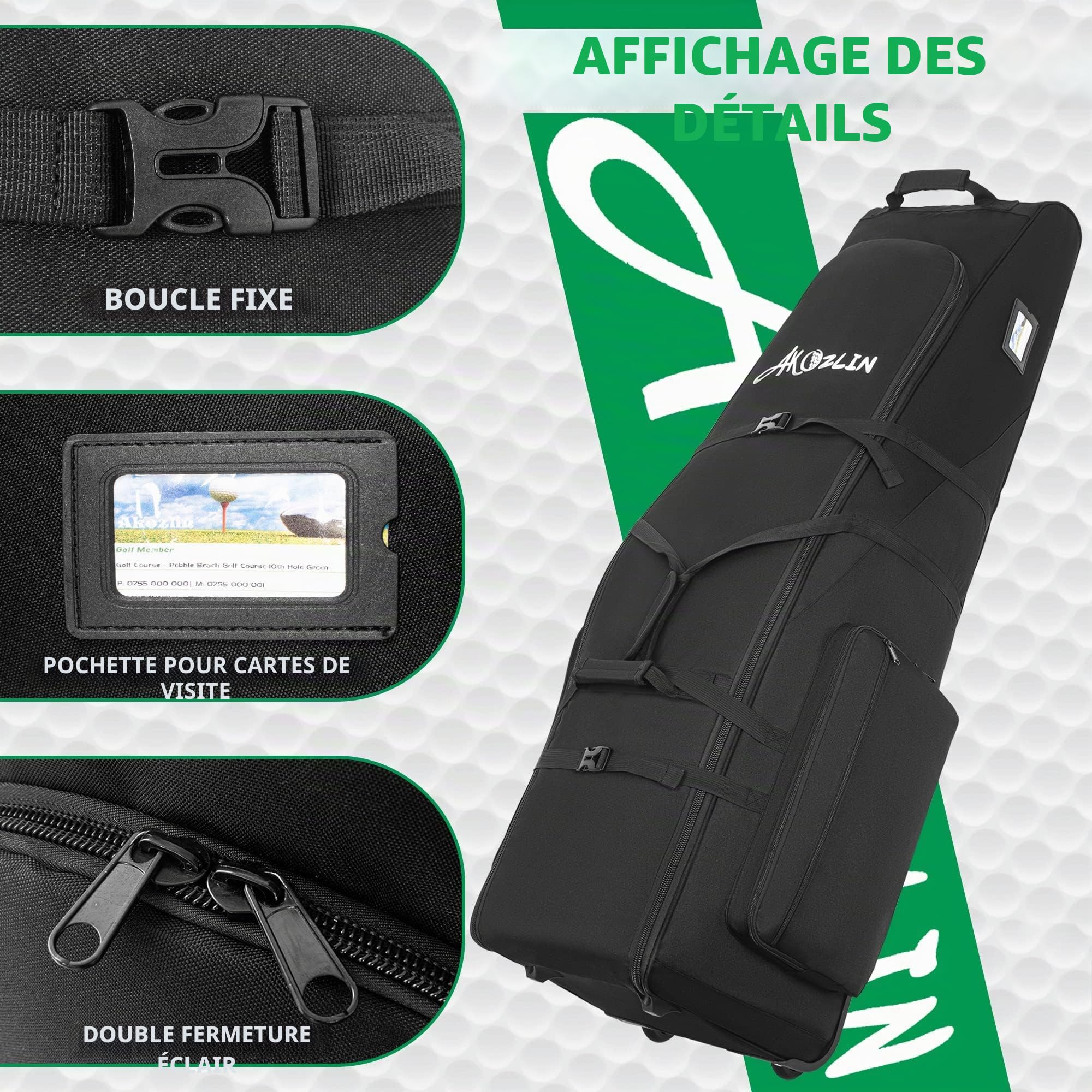 Sac de voyage pour golf avec roues, sac de clubs de golf à grande capacité, chariot de golf avec roues renforcées, sac de golf en tissu Oxford 900D imperméable pour les voyages en avion