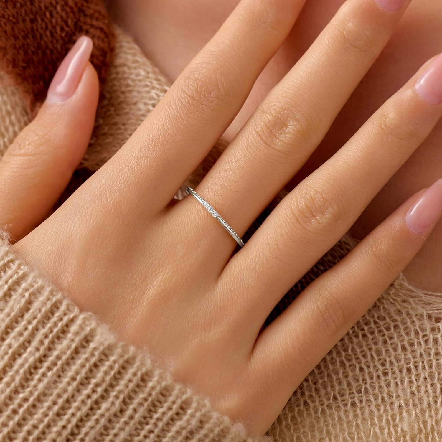 Dainty 14K Gold Plated Cubic Zirconia Rings Eternity Engagement Wedding Band Rings 925 Sterling Silver Stackable Rings for Women Aura Minimalist Knuckle Pinky Finger Ring Valentine Jewelry Gifts - Image 4