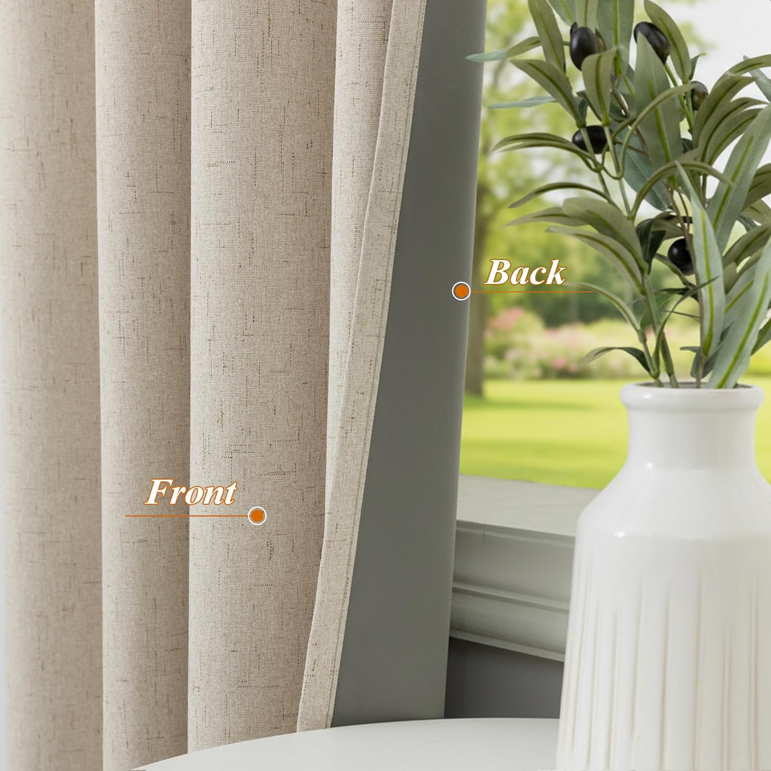 100% Blackout Linen Textured Curtains for Bedroom Full Light Blocking Room Darkening Bronze Grommet Window Drapes Thermal Insulated Energy Efficient Home Decor 52x84 Linen (2 Panels)