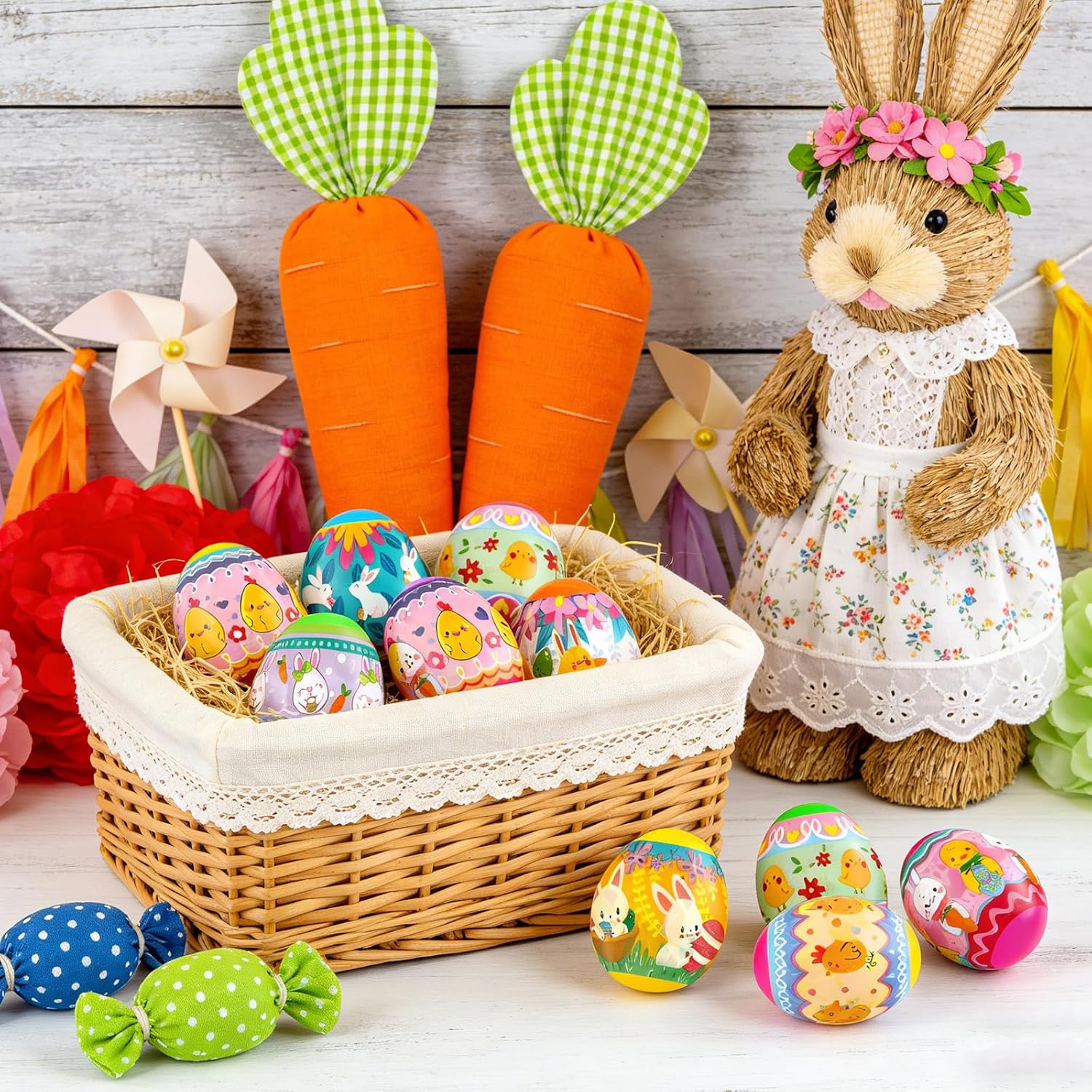 Wittocs 35 Pcs Easter Egg Wrapper Luminous Film Shrink Wraps for 2.4in Easter Egg Arounds Cute Chicken Bunny Sleeves Decorations