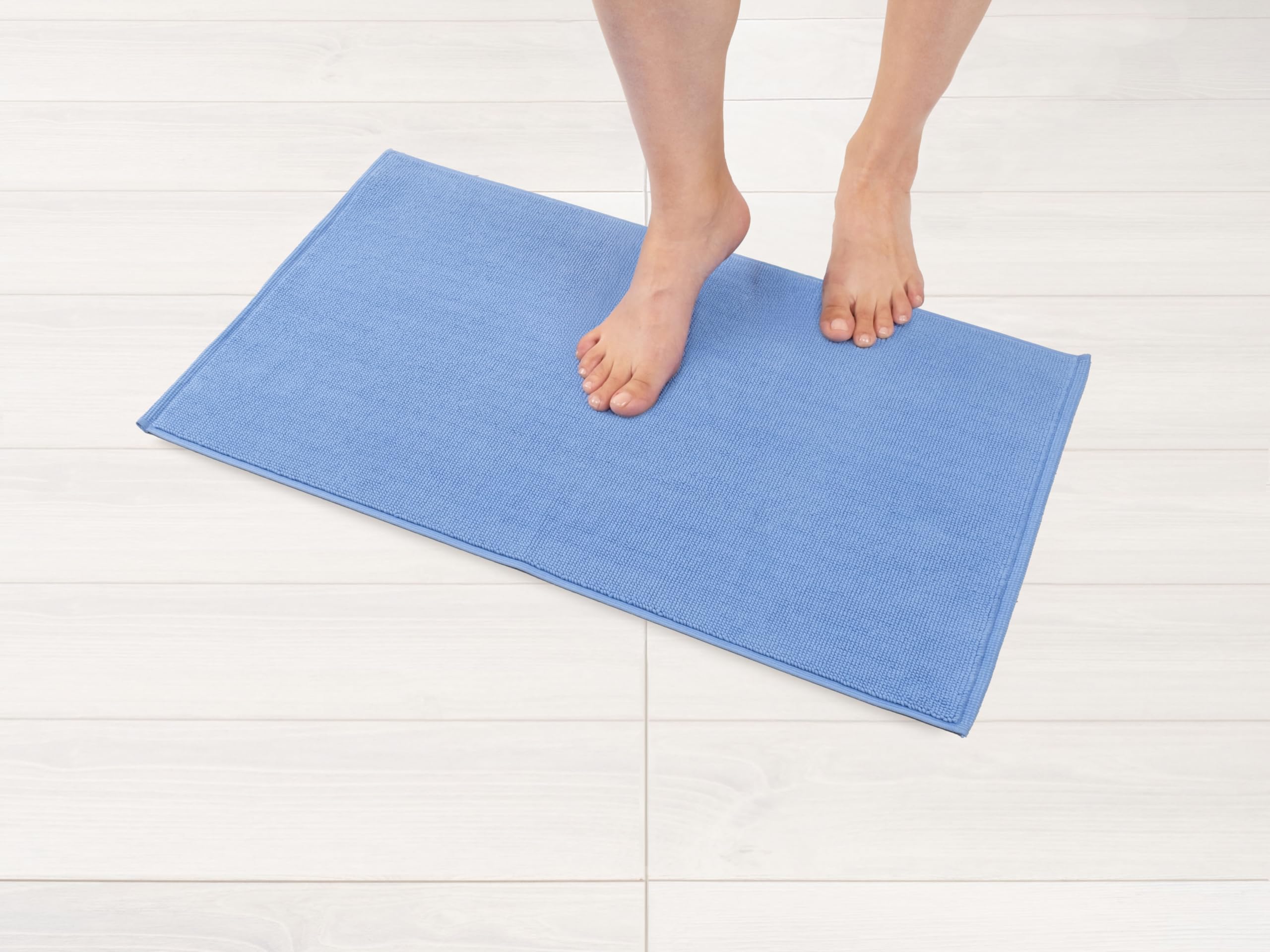 Hammetex Non-Slip Bath Mat, 43 x 61 cm, 100% Cotton, 1200 GSM, Washable, Absorbent, Quick Dry, Oeko-TEX Certified, Light Blue