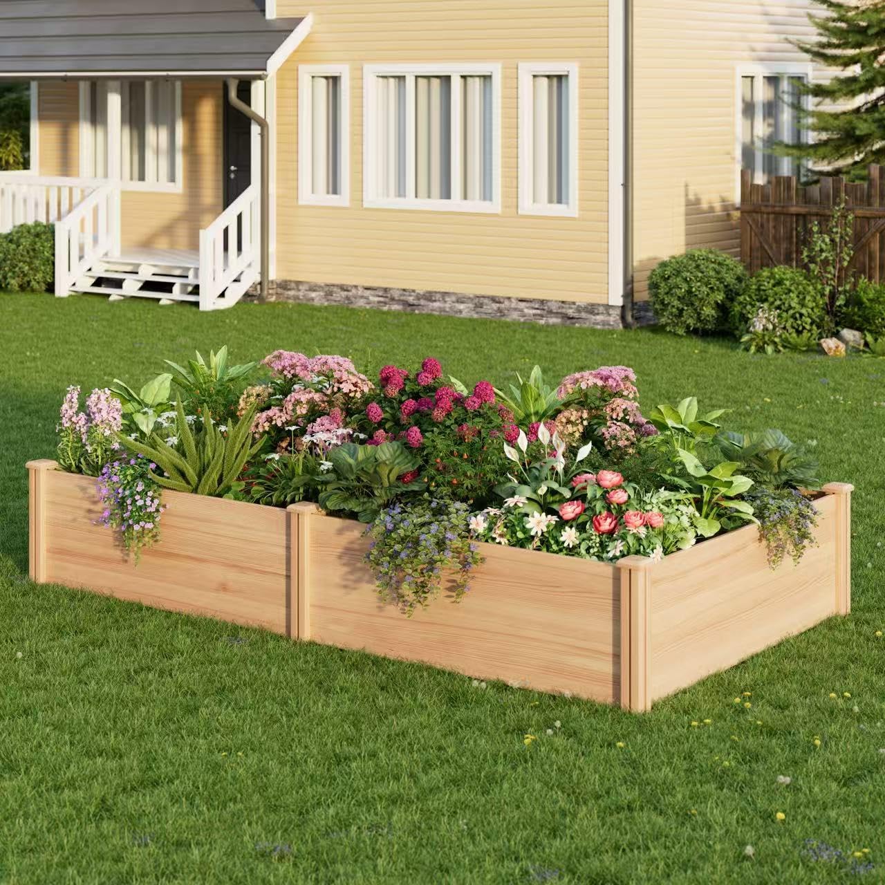 Raised Garden Bed for Outdoor, 8x4 Ft Wood Garden Bed with 15 Inch Depth for Flowers/Vegetables/Herbs in Backyard Patio Outdoor, Open Base Bottom Planter Box