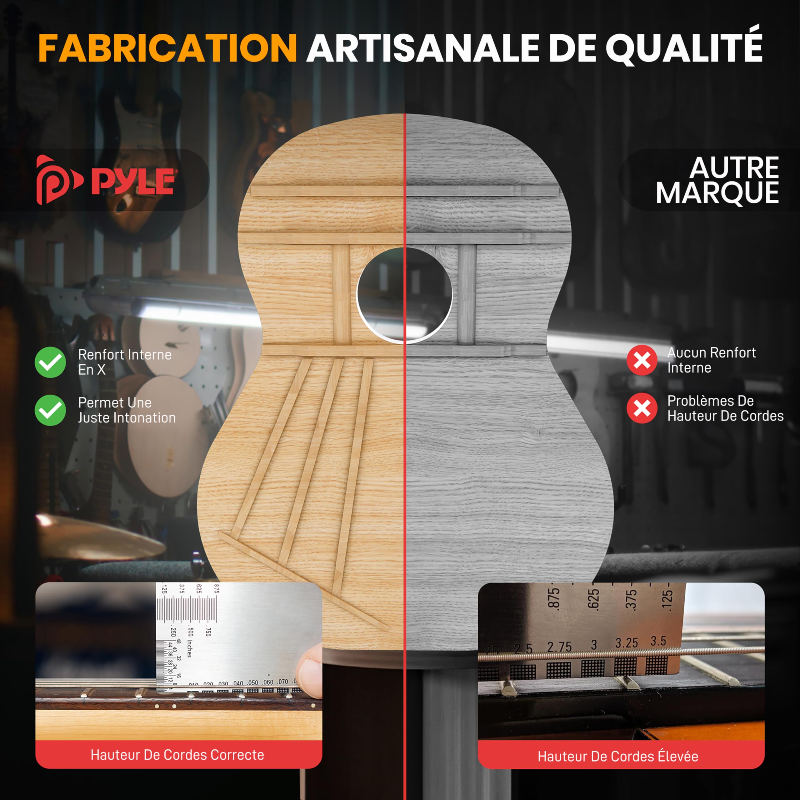 Pyle Guitare Acoustique pour Gauchers de Taille ¾ – Guitare Classique à 6 Cordes 36” pour Débutants avec Étui, Accordeur Numérique, Sangle, Cordes, Médiators – Idéale pour Étudiants Gauchers