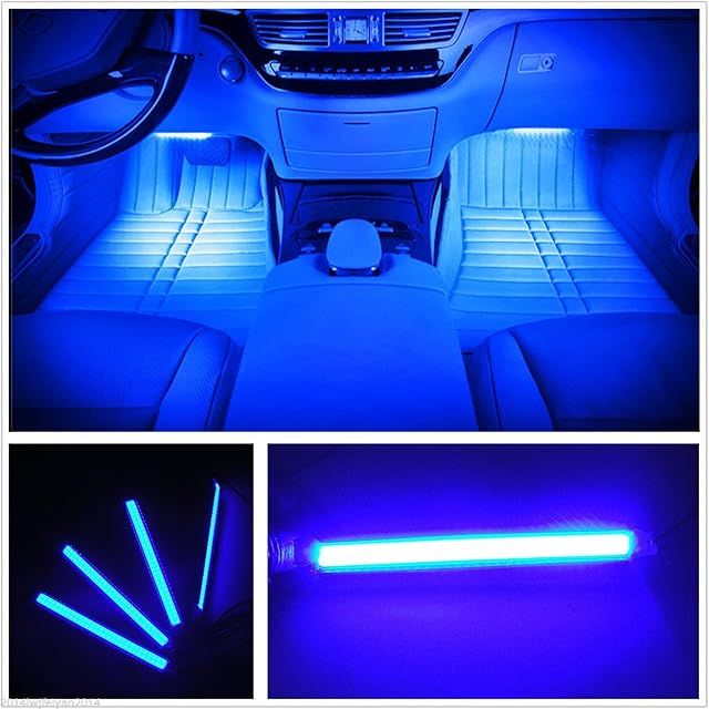 PANNIUZHE 4pcs Car Interior Decoration Atmosphere Light-LED Car Interior Lighting Kit, Waterproof, Interior Atmosphere Neon Decoration Atmosphere Car LED Lighting Kit (Blue)
