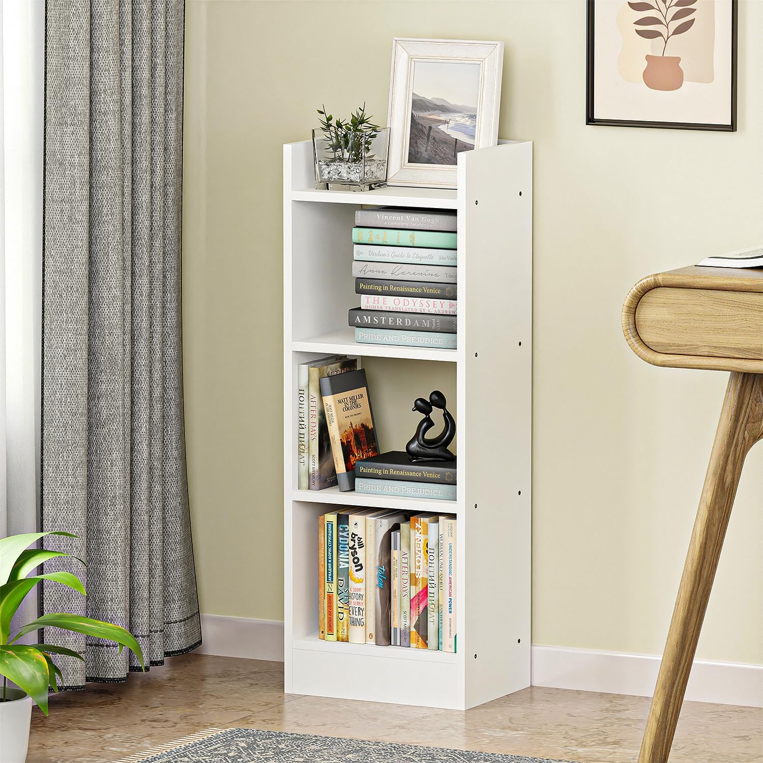 Roylin Wood Engineered Wood 6 Layer Bookshelf Multipurpose Home Decor Storage Rack Showcase Organizer for Living Room, Kitchen, Bedroom (White, 3 Layer)-image-9