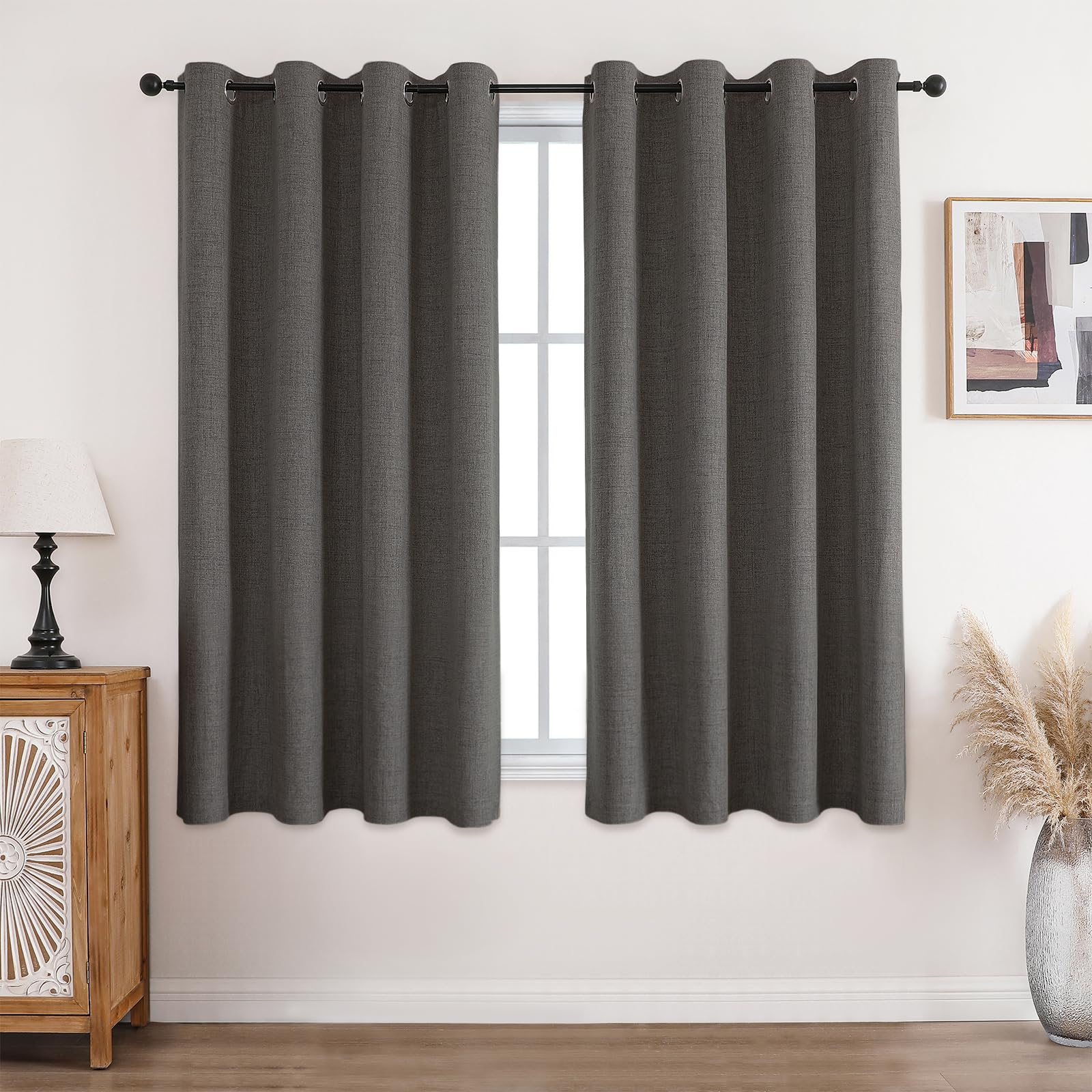 CUCRAF Vorhang 100% Blickdicht Leinen Gardinen mit Ösen Verdunklungsvorhänge Gardinen Grau H300 x B167 cm 2er Set, Thermovorhang Kälteschutz Schallschutz Vorhang für Wohnzimmer Schlafzimmer