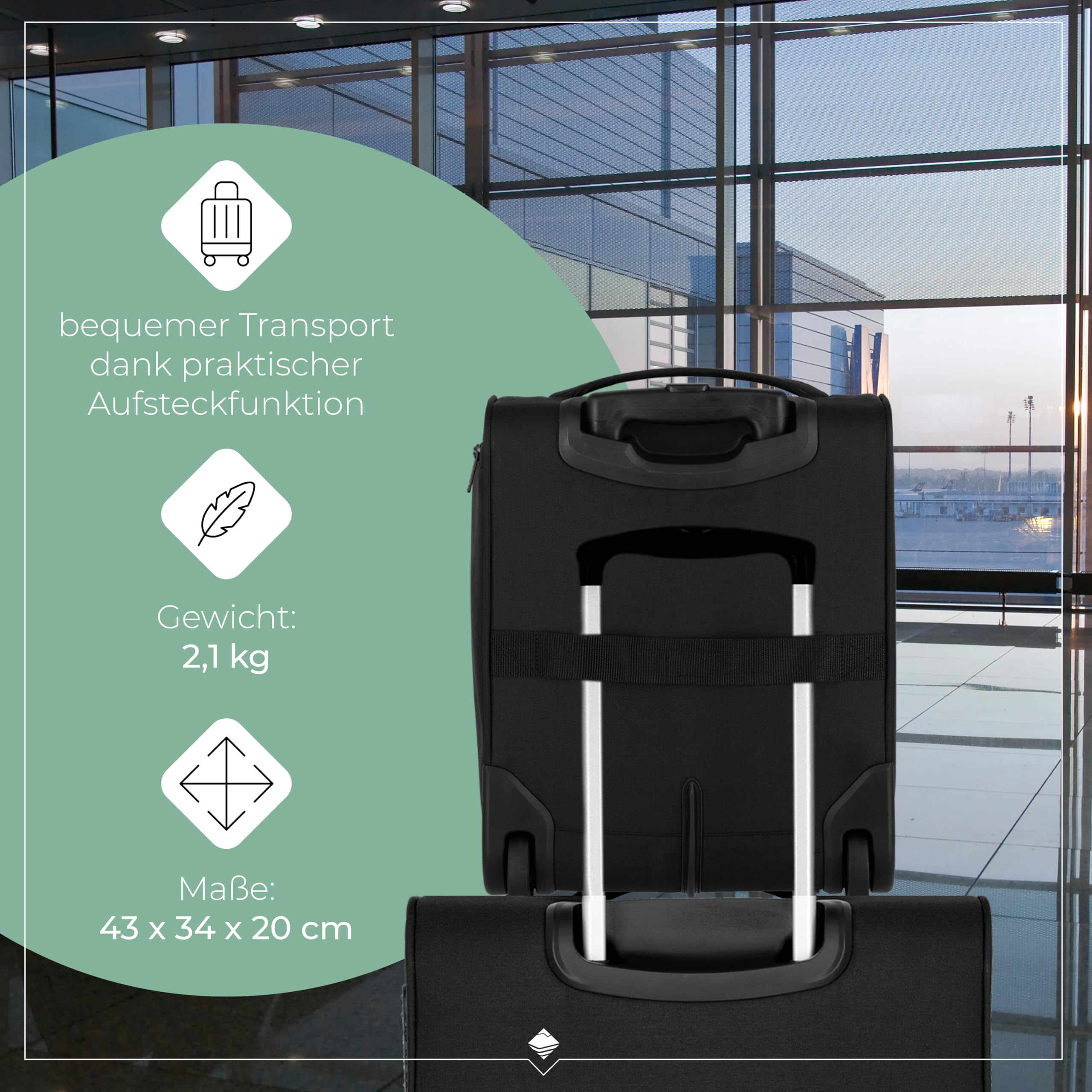Travelite Handgepäck Koffer leicht, mit Liquids Bag, 2 Rollen, Cabin Underseater, Weichgepäck Trolley klein, 43cm, 28 Liter