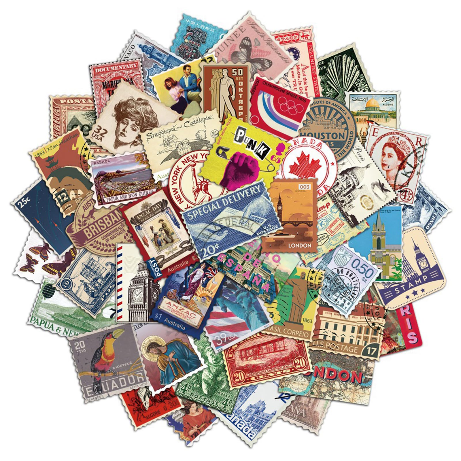 50 Pezzi Adesivi Vintage da Viaggio, Stickers Impermeabili in Vinile Stile Timbro Postale Retrò per Valigia, Laptop, Moto, Camper e Scrapbooking, Set di Decalcomanie Souvenir del Mondo