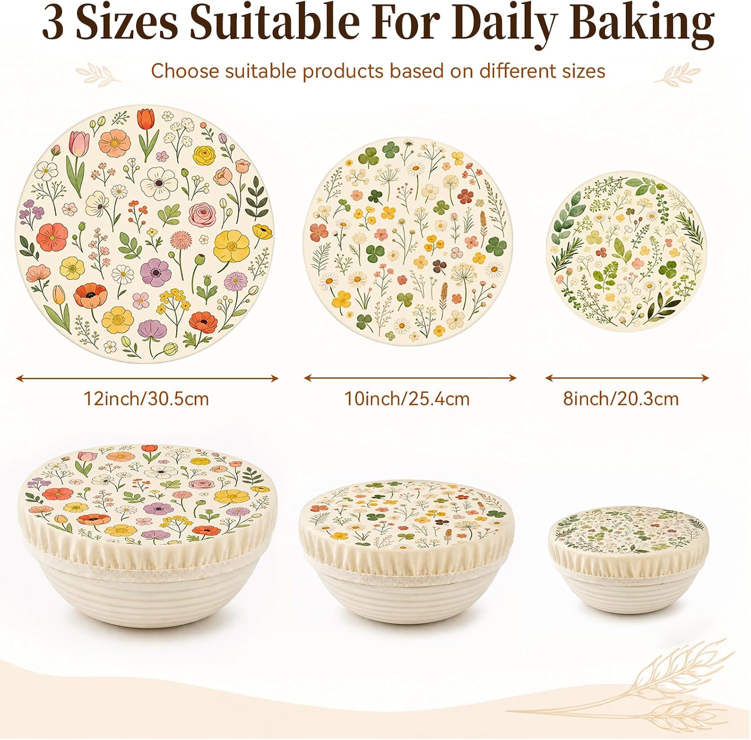 3 Pcs Reusable Beeswax Bowl Covers for Bread Proofing, 100% Organic Cotton Sourdough Bowl Covers with Elastic Band, 12/10/8 inch Food Covers Beeswax Wraps for Bread Leftovers Fruits Salad