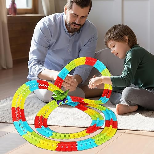 Miniatura 5 de Juego de 96 piezas de tren de dinosaurio, juguetes de dinosaurio, juguete de dinosaurio de juguete eléctrico de 360 con sonido y luces, juguetes de