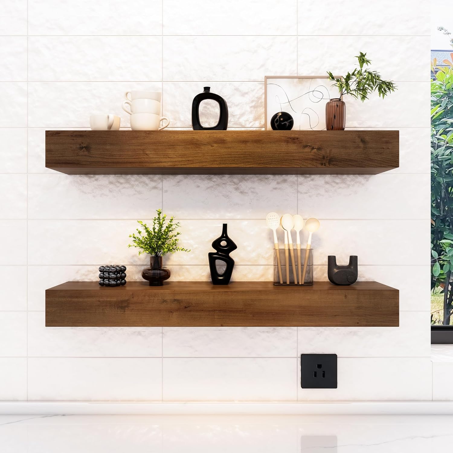 wall floating shelves - 30" handcrafted wooden shelf - pack of 2 & farmhouse decor rustic floating shelf (provincial) provincial 30" - pack of 2