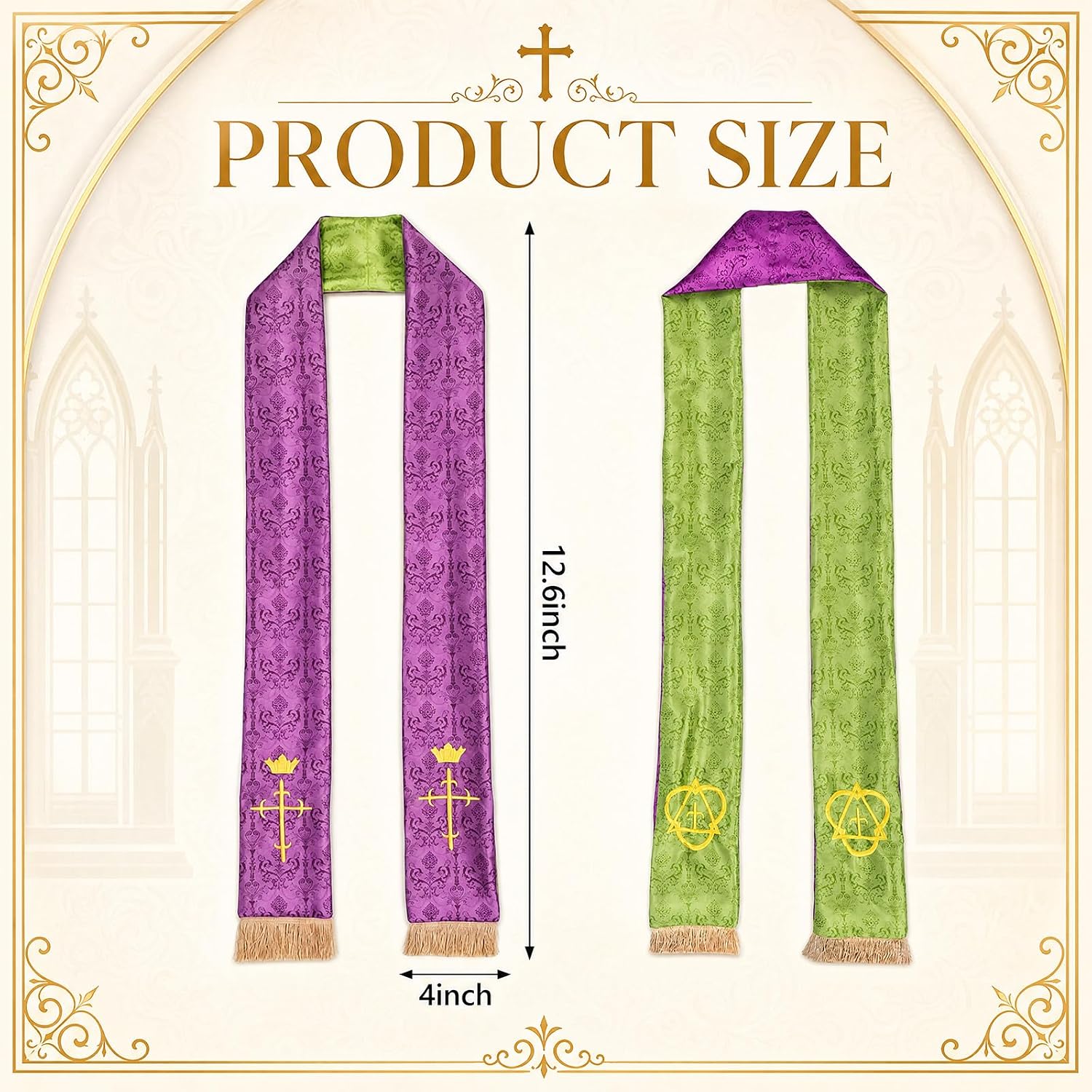 Unittype Jacquard Reversible Clergy Stole 90" Long with Tassels for Priest Pastor Minister Wedding Church Supplies, Baptism Catholic Robe Accessories Pulpit Scarf with Cross for Men Women