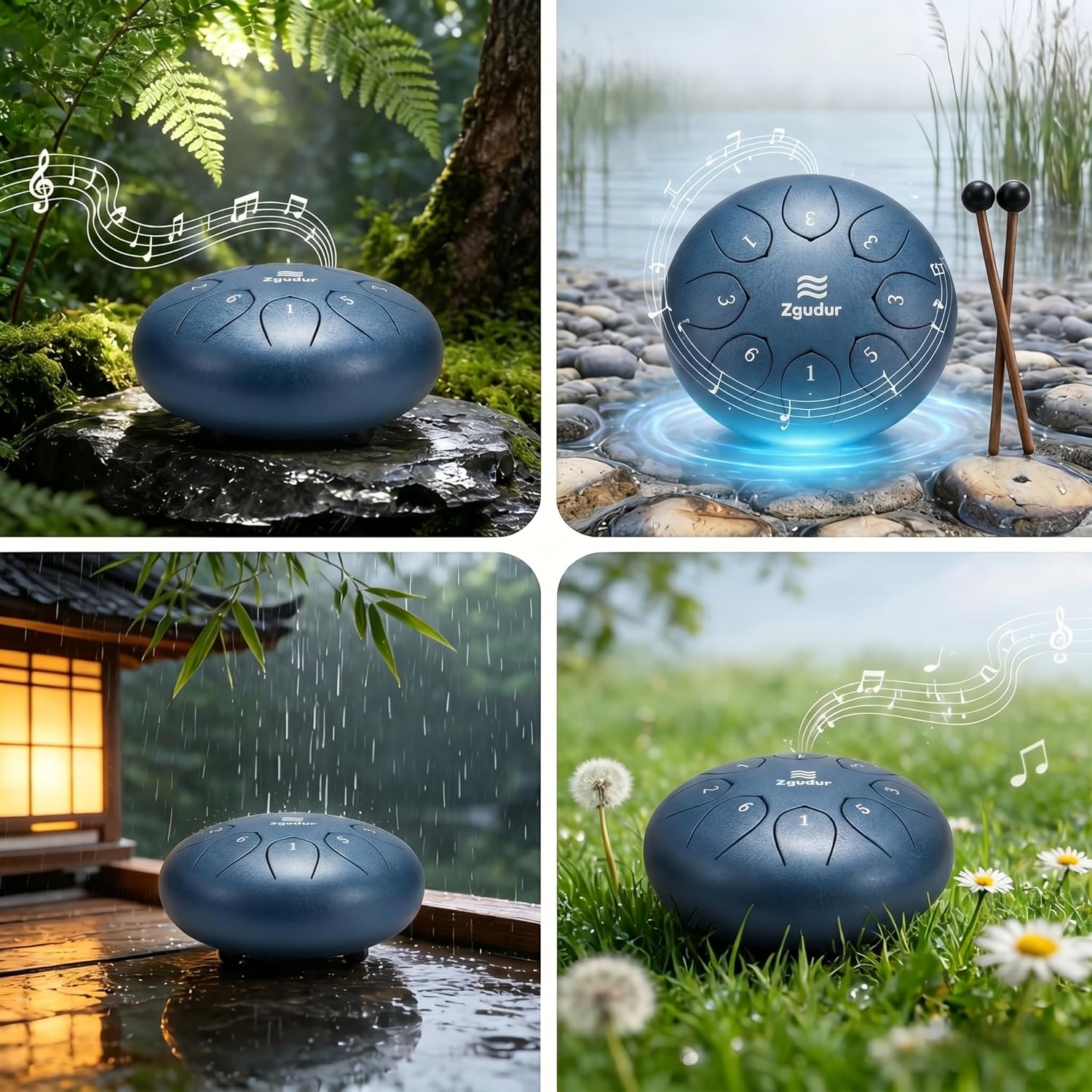 Rain Drum for Outside Garden, 6 Inches 8 Notes Steel Tongue Drum Percussion，windchimes outdoors waterproof Meditation Drums，Musical Gift Gift with Bag, Music Book, Drum Mallets
