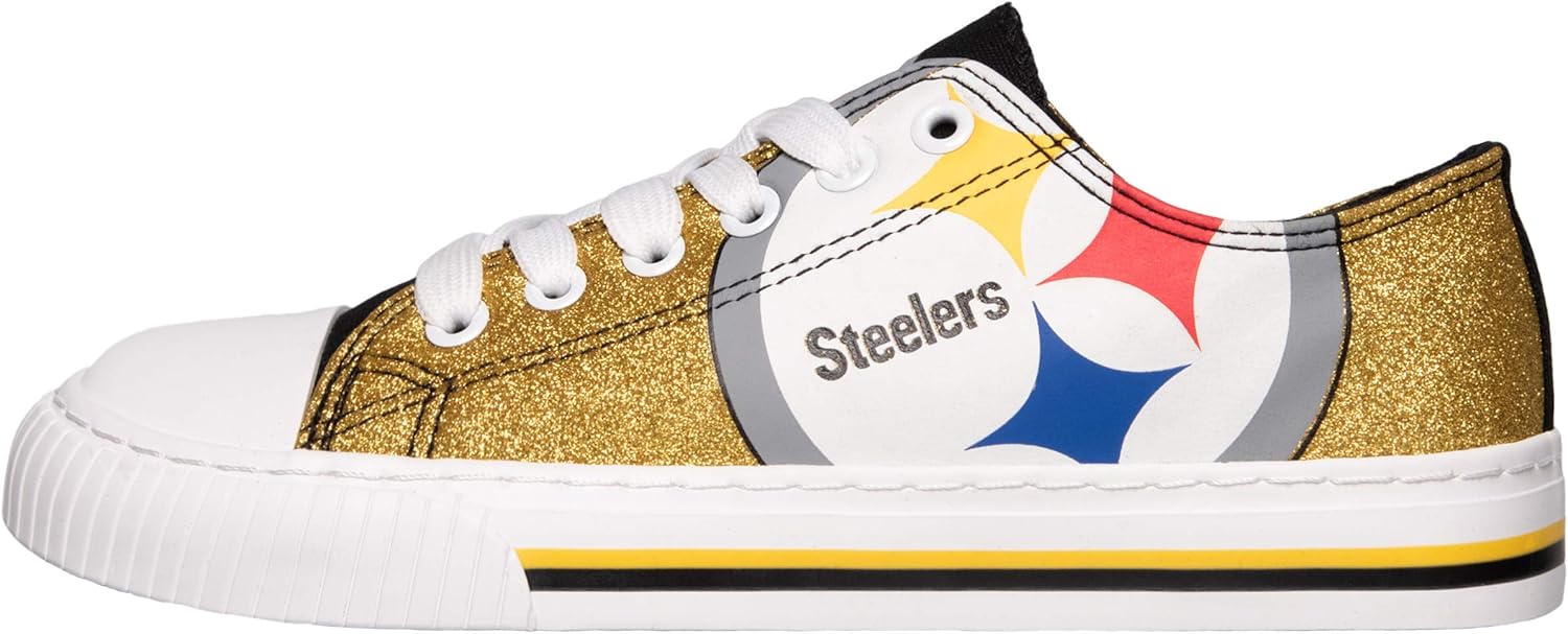 FOCO Pittsburgh Steelers NFL Womens Glitter Low Top Canvas Shoes - 7 - Image 2