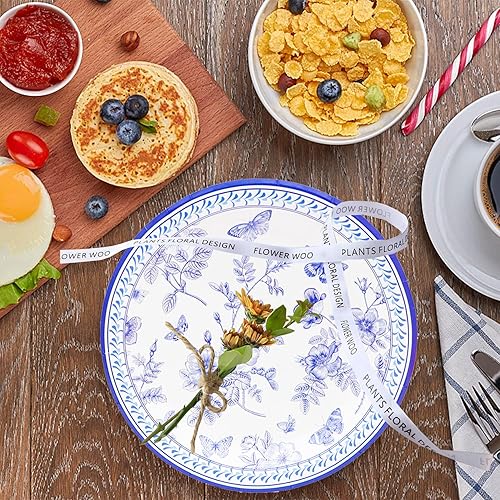 Miniatura 4 de Juego de 60 piezas de vajilla floral azul y blanca de 7 pulgadas, platos de papel azul y blanco y tenedor de servilletas florales azules y blancas