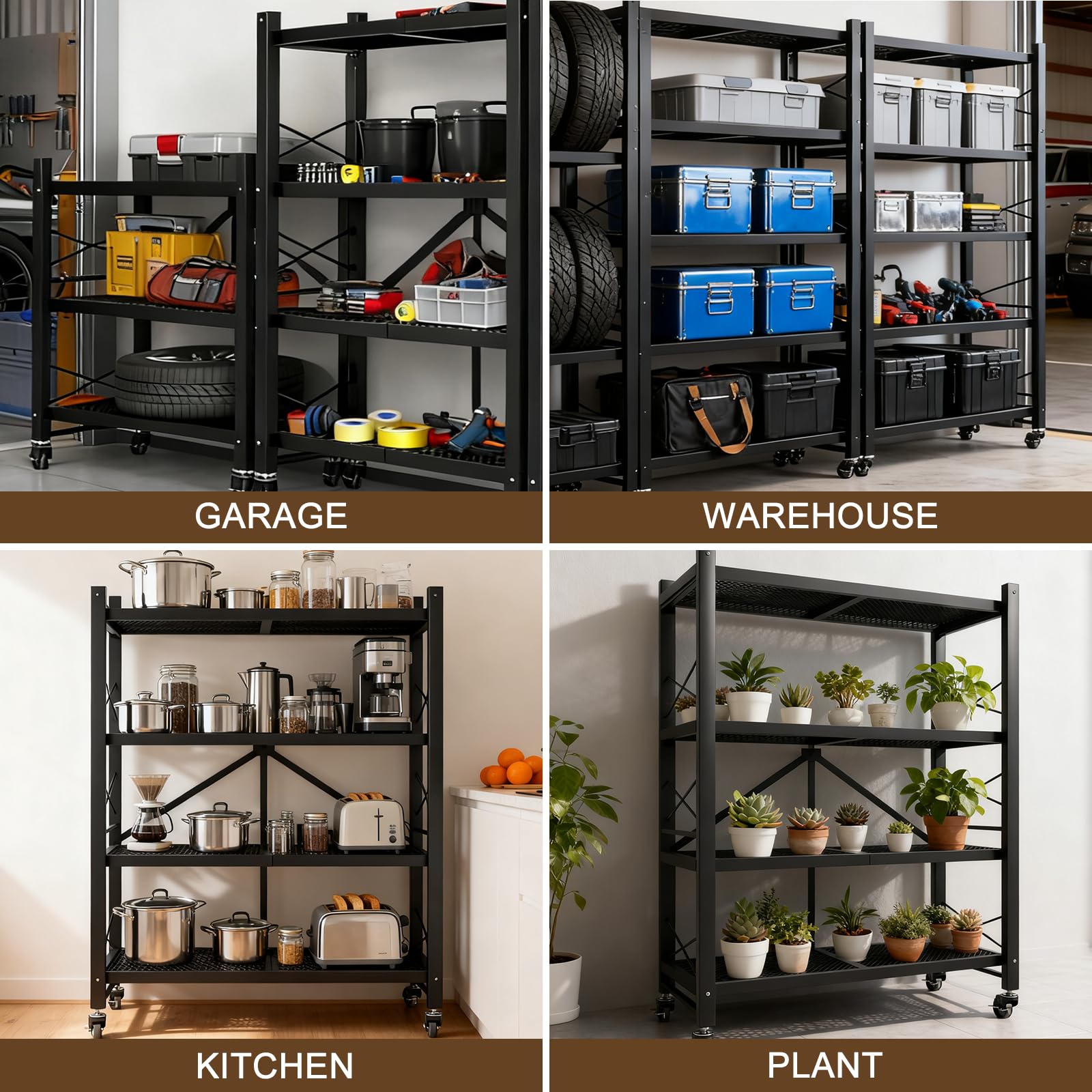 Scaffali pieghevoli Sto Heavy Du Ga, scaffalatura in metallo adiubile, senza montaggio in filo metallico, con ruote, per cucina, dispensa, magazzino (5 ripiani, 1 confezione)