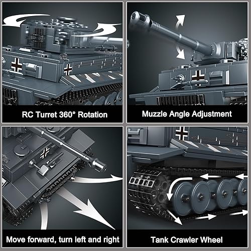 Miniatura 4 de Mould King MOC - Juego de bloques de construcción de tanque de tigre, control remoto por aplicación, kit de bloques de construcción de vehículos