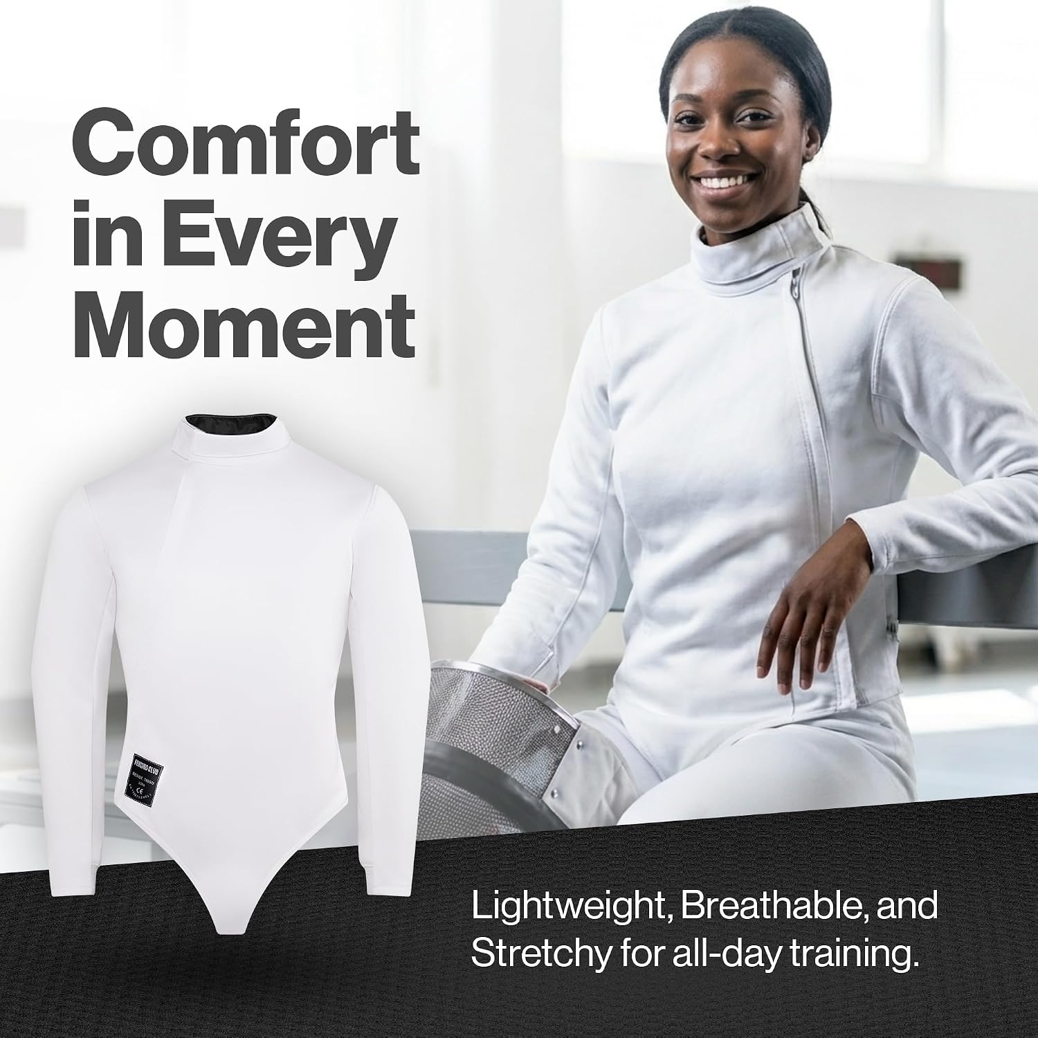 Womens Fencing Jacket 350N, Novus Breathable Lightweight Stretch Uniform for Foil Epee & Saber Competition Ready