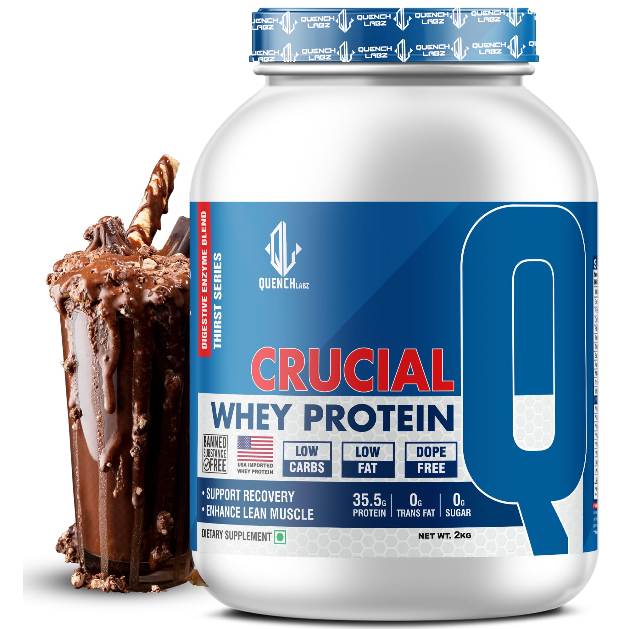 QUENCHLABZ CRUCIAL Whey Protein 1kg Mango | 35.5g Protein per Serving | Low Carb, Low Fat, No Sugar | Muscle Recovery & Growth | FSSAI Certified — Amazon image 14