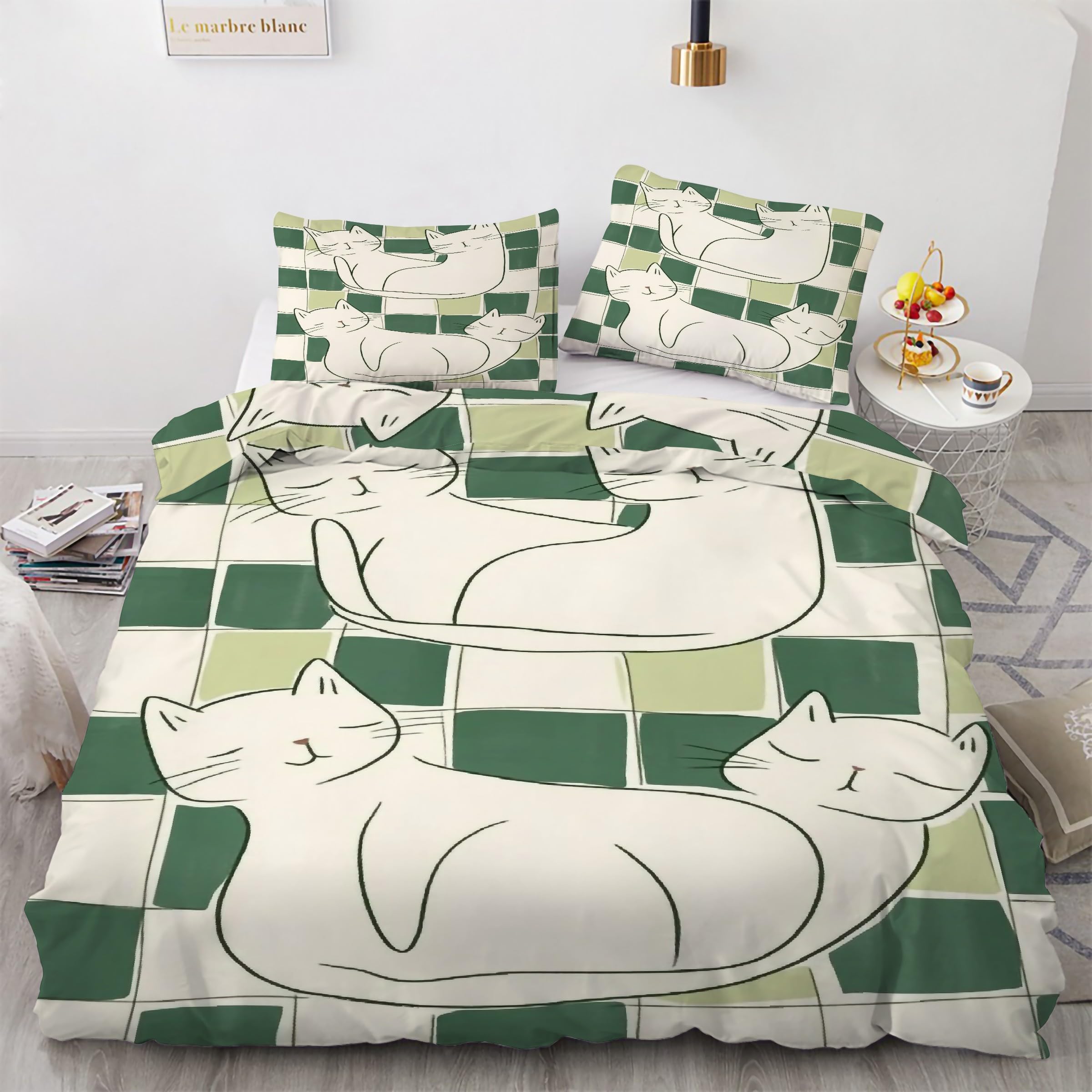 Housse de couette chat 200x200 pour une chambre cosy et des nuits douces sous une parure treillis