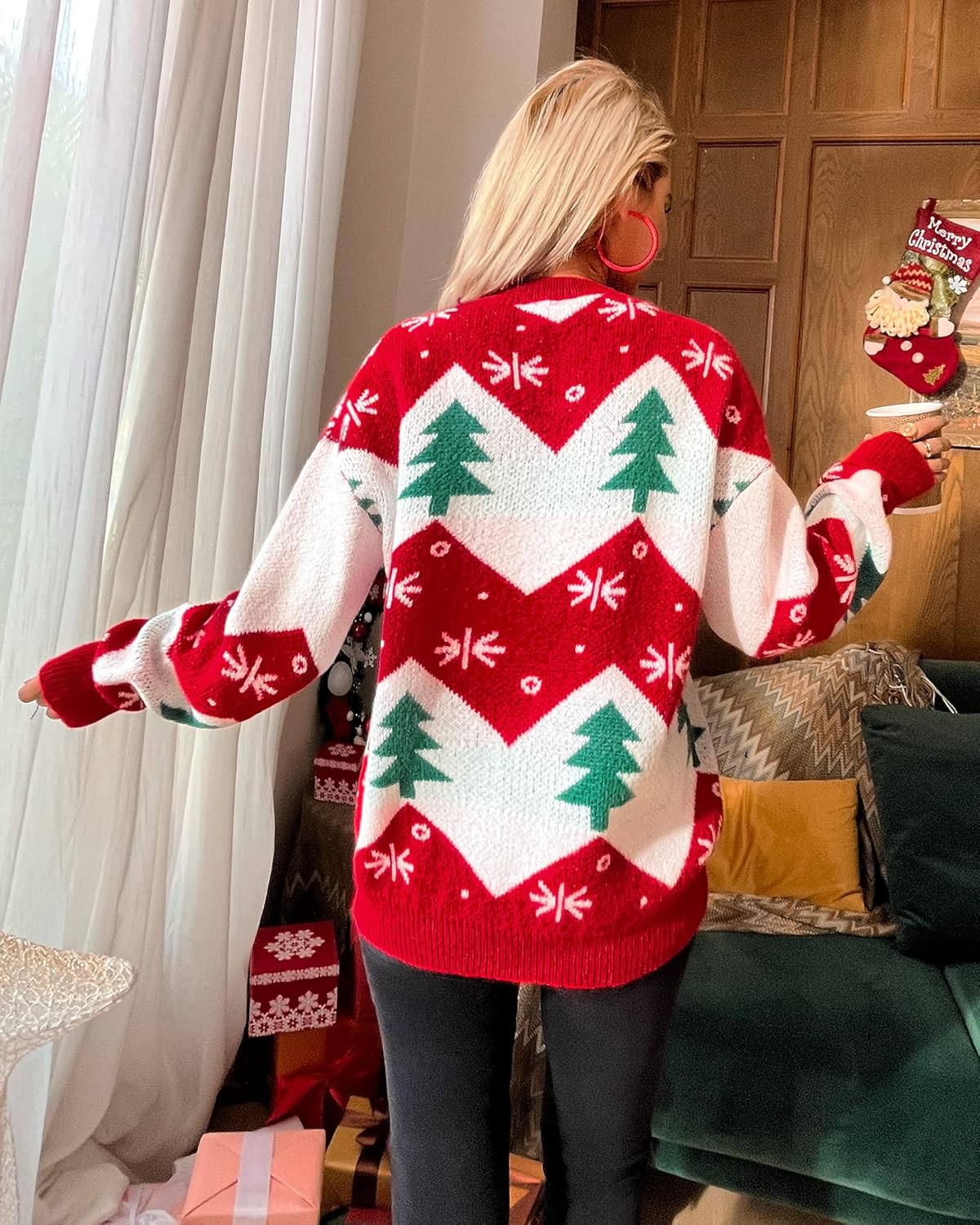 Honwenle Ugly Christmas Sweater for Women 2025 Funny Cute Christmas Tree Reindeer Xmas Knitted Pullover - Gifts for Christmas - Image 2