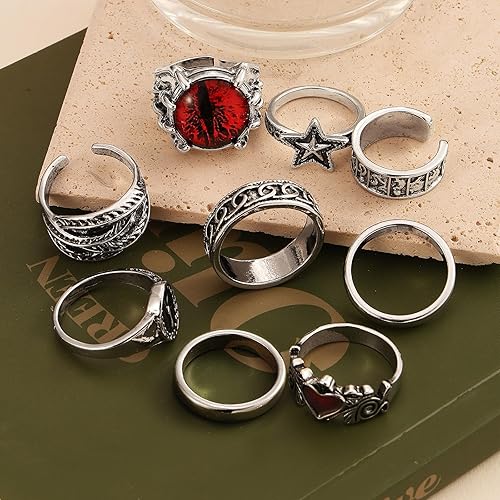 Miniatura 6 de IFKM Vintage Silver Knuckle Rings Set for Women, Stackable Joint Finger Statement Rings Bohemian Retro Hollow Carved Midi Rings, Boho Halloween