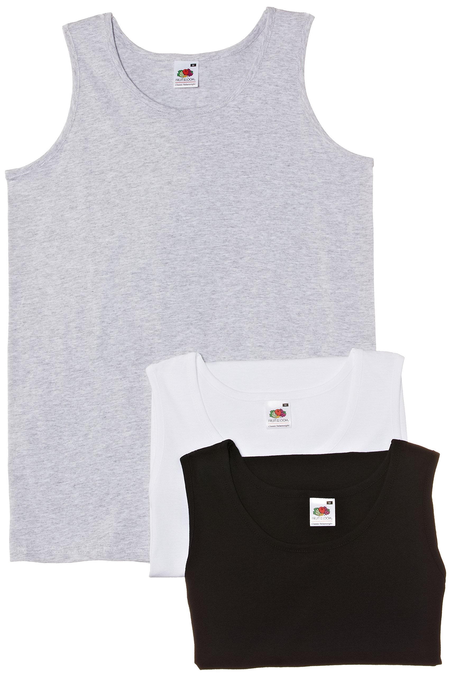 Fruit of the Loom Men's Athletic 3 Pack Sleeveless Vest, Multicoloured (Black/White/Heather), Large