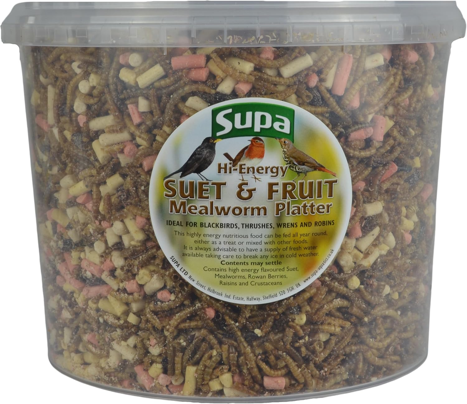 Supa Dried Mealworms, Hi-Energy Suet Pellets & Fruit Platter Mix for Wild Birds, 3 Litre Bucket, High Energy Protein Rich Treat, Attract More Wildlife To Your Garden Supa Dried Mealworms, Hi-Energy Suet Pellets & Fruit Platter Mix for Wild Birds, 3 Litre Bucket, High Energy Protein Rich Treat, Attract More Wildlife To Your Garden