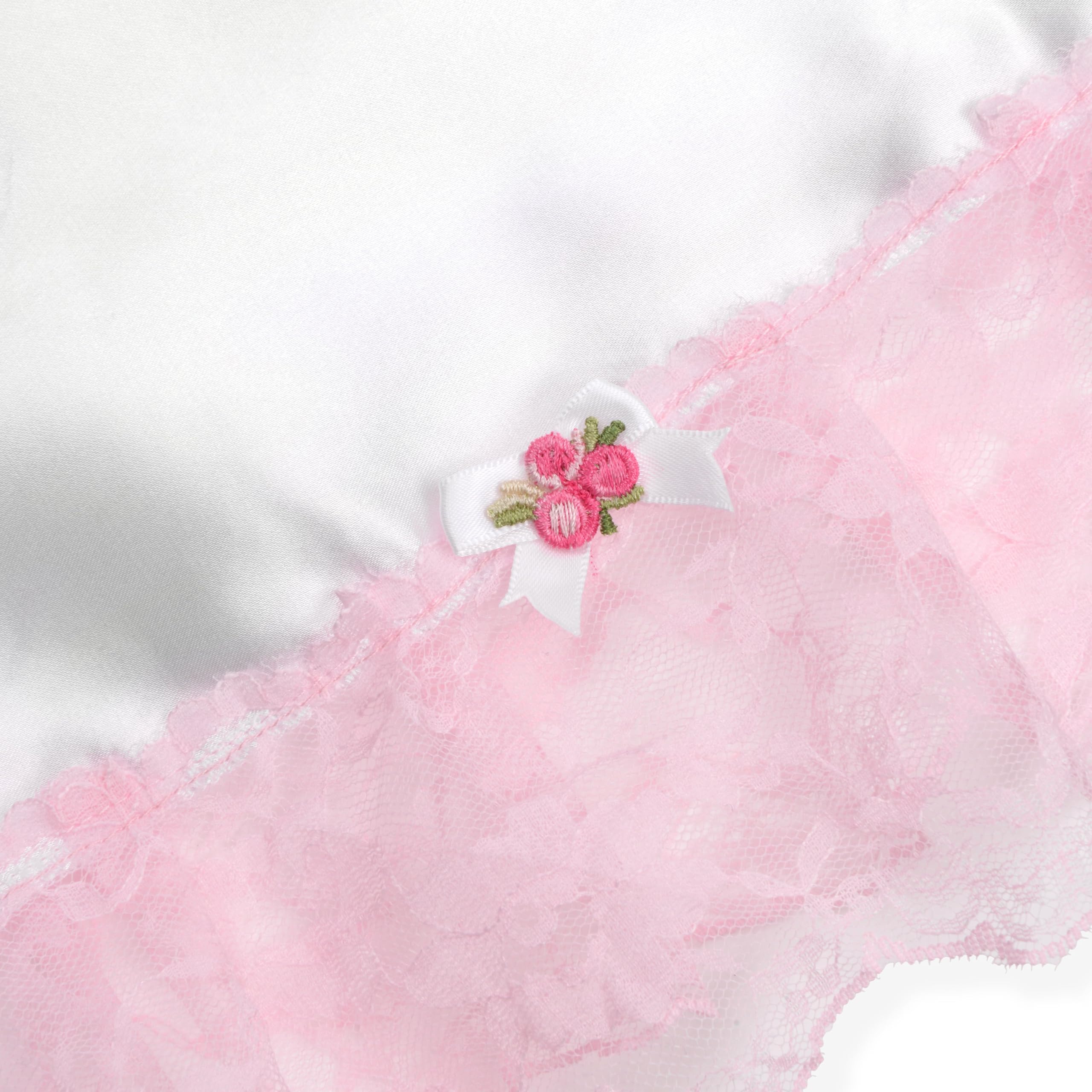 Satini Nuisette Satin Dentelle Volants Fleurs Sissy | Bande Élastique Poitrine, Fines Bretelles, Roses Décoratives, Tenue de Nuit, Travestissement, Tailles S-XXL
