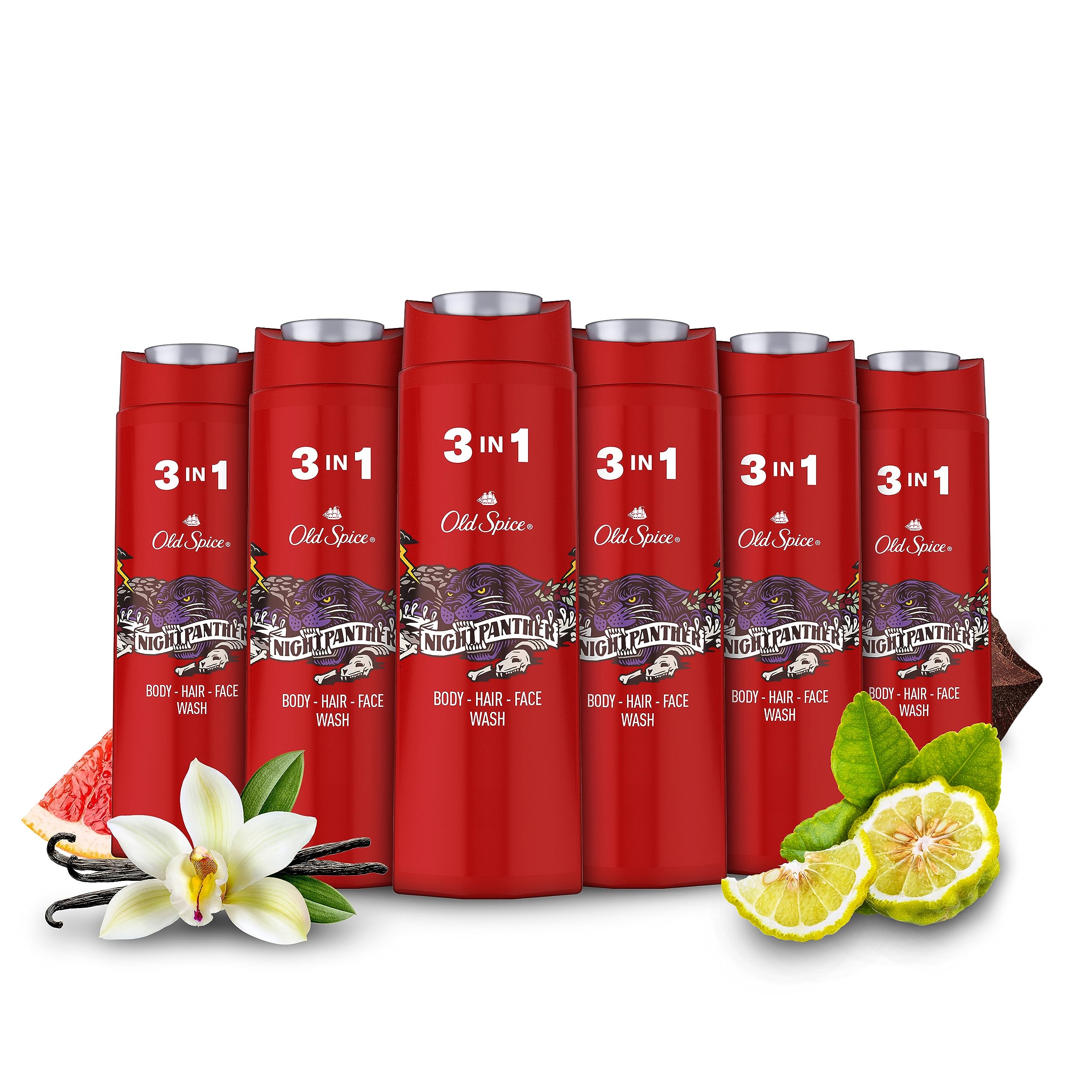 Nightpanther Mens Shower Gel and Shampoo, 3in1 Body Wash, Face and Hair, Long Lasting Freshness, Multipack 6x400ml (Packaging may vary)