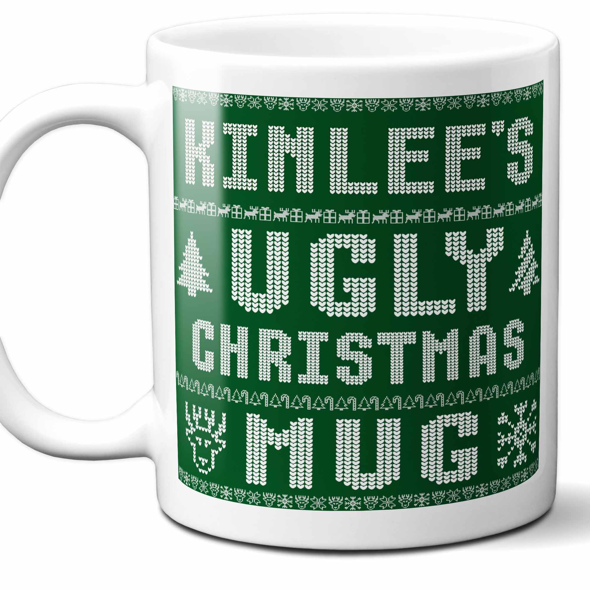 Kinlee Name Christmas Gift. Personalized Ugly Christmas Sweater Coffee Mug. Funny Custom Xmas Gift, Stocking Stuffer For Friends, Coworkers And Person Who Has Everything. 11 Ounces.