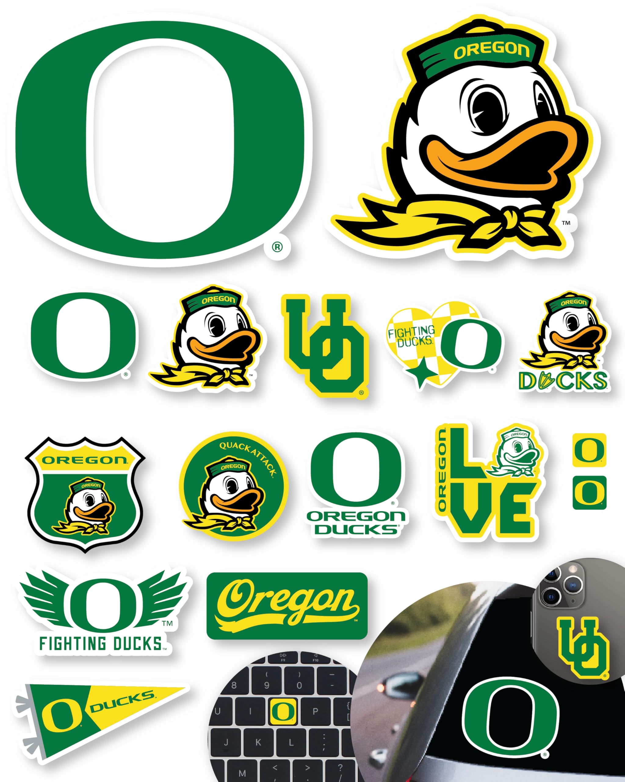 Oregon Ducks Stickers Decals Bundle Vinyl for Water Bottle Car Helmet 14 Pc