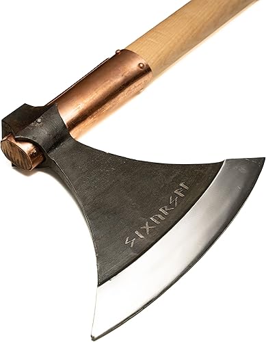 Norse Tradesman Hacha Danés ancha con mango de madera de fresno de 5 pies y hoja de acero al carbono afilada de 8.5 pulgadas, funda de cuero premium