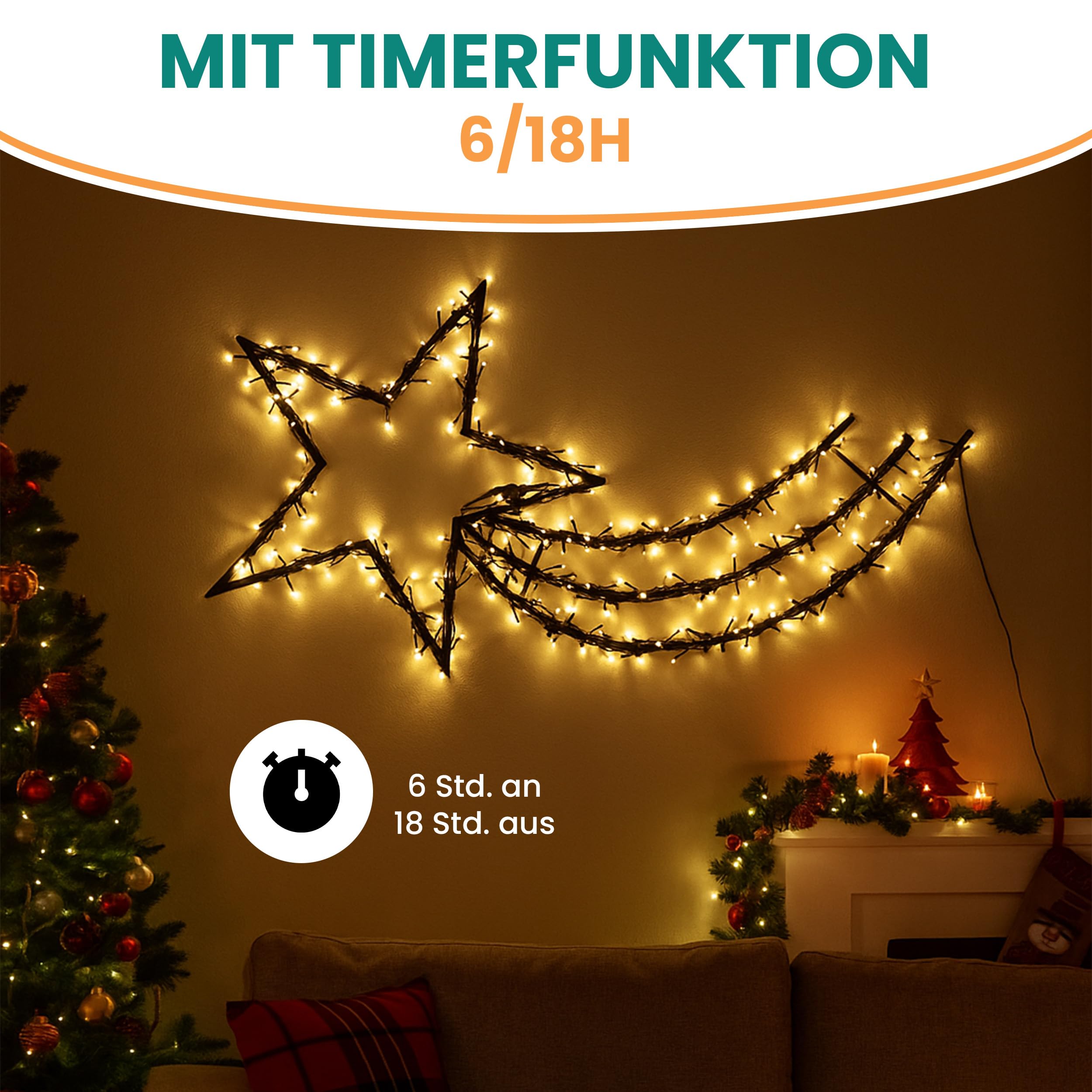 Gartenpirat Sternschnuppe 60x115 cm mit Erdspieß 350 LED warmweiß mit Timer-Funktion Gartenstecker Weihnachtsdeko außen