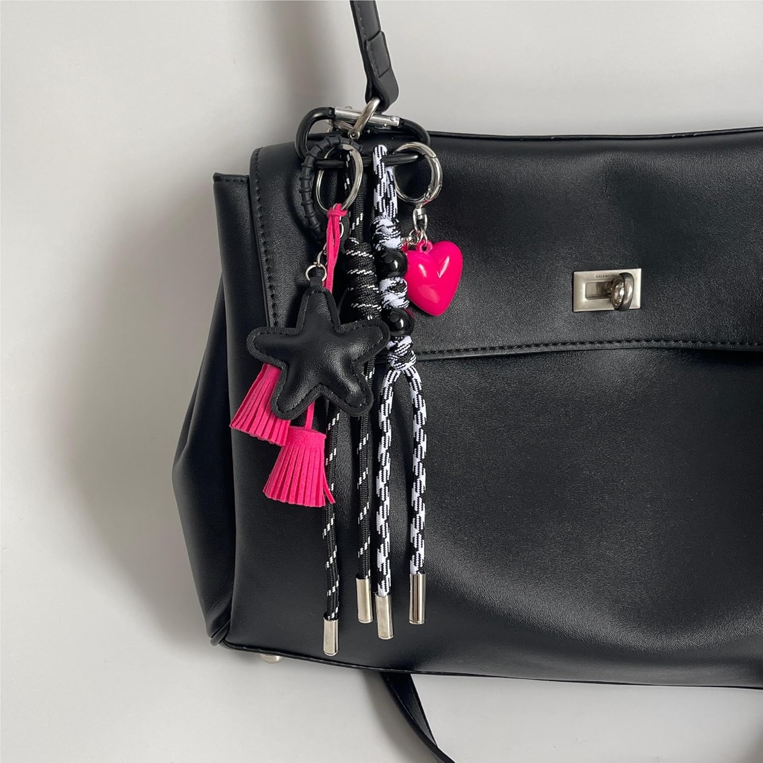 Bag Charm, Black Pink Keychain, Hand-Woven Nylon Rope Key Chain, Aesthetic Keychain, Bag Accessories Charms for Backpack, Handbag - Image 7