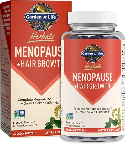 Garden of Life Herbals Menopause Supplement with S-equol & Trans-Resveratrol for Multi-Symptom Relief, Keranat for Thicker, Fuller Hair Growth – Non-GMO, Gluten-Free, Vegan, Berry Flavor, 30