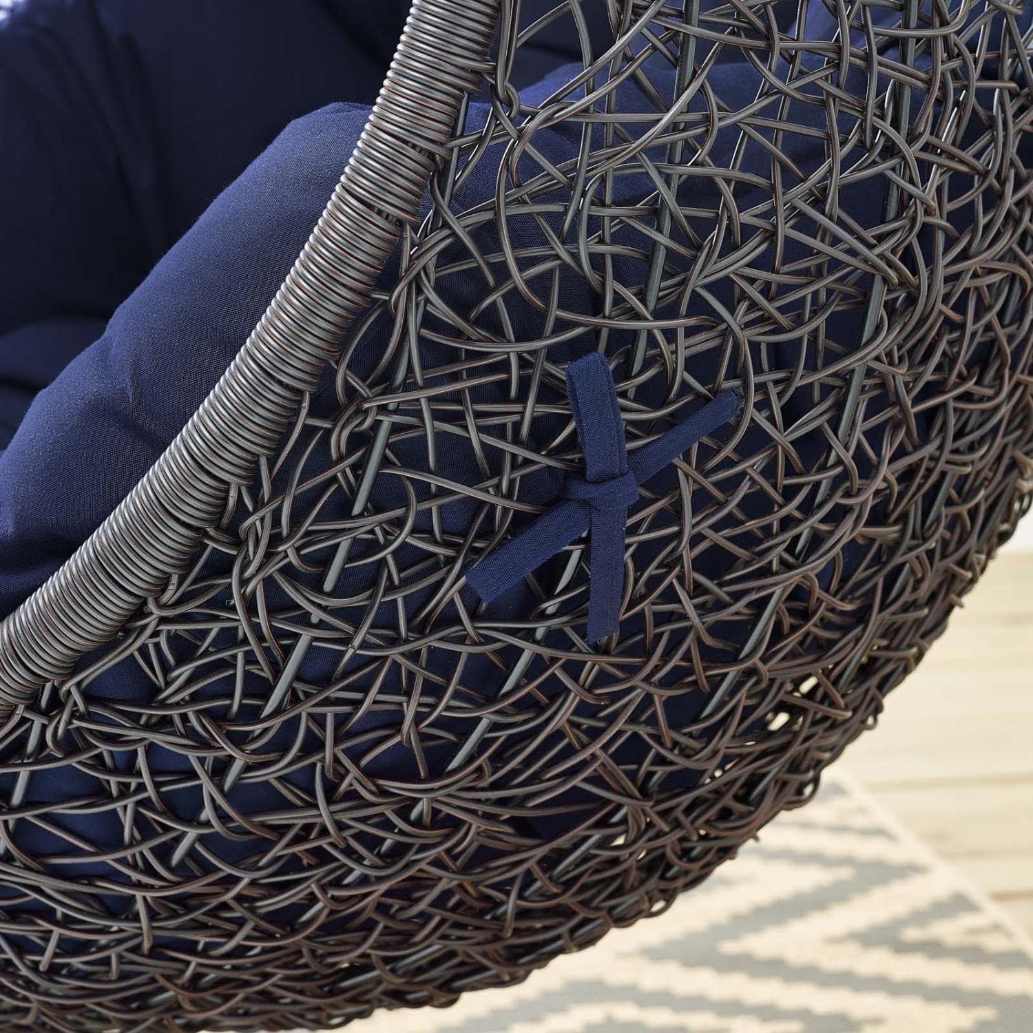 Modway EEI-3635-BLK-NAV Encase Wicker Rattan Outdoor Patio Swing Chair with Hanging Steel Chain in Black Navy
