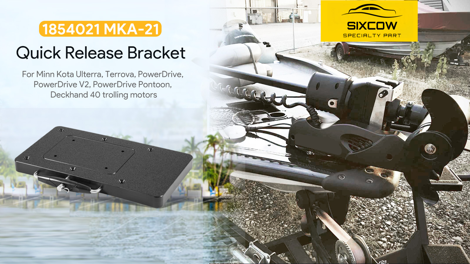 MKA-21 1854021 Support composite à dégagement rapide compatible avec Minn Kota, plaque de montage de moteur pour Terrova, PowerDrive, PowerDrive Ponton, PowerDrive V2 et Deckhand 40