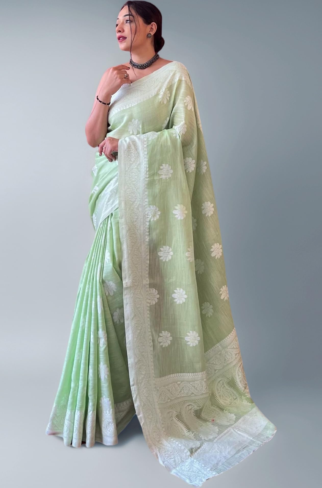 SGF11 Women's Soft Cotton Linen Silk Saree With Blouse Piece