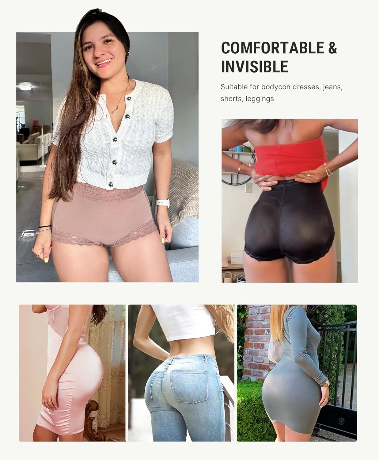 FeelinGirl Shapewear for Women Tummy Control Mid-Waist Body Shaper Faja Shorts Lace Under No Padding Shorts