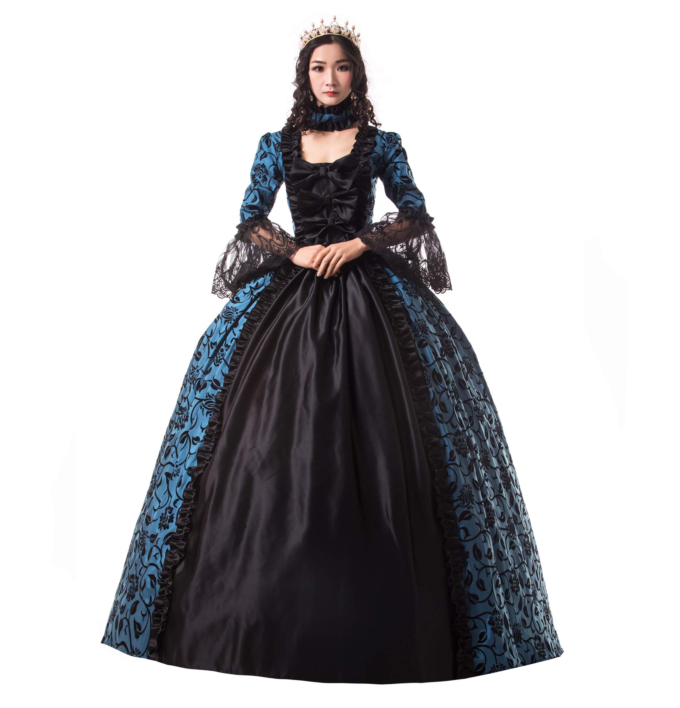 CountryWomen 18th Century Damen Rokoko Ballkleid Druck Lang Gothic Viktorianisches Kleid Maskerade Thema Kleider