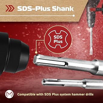 SDS Plus Chisel Set for Rotary Hammer Drills, 6 PCS SDS Chisel Set Includes Point, Flat, Scaling, Groove, Scraping, Tile, Hammer Drill Bits for Brick, Concrete, Block, Masonry