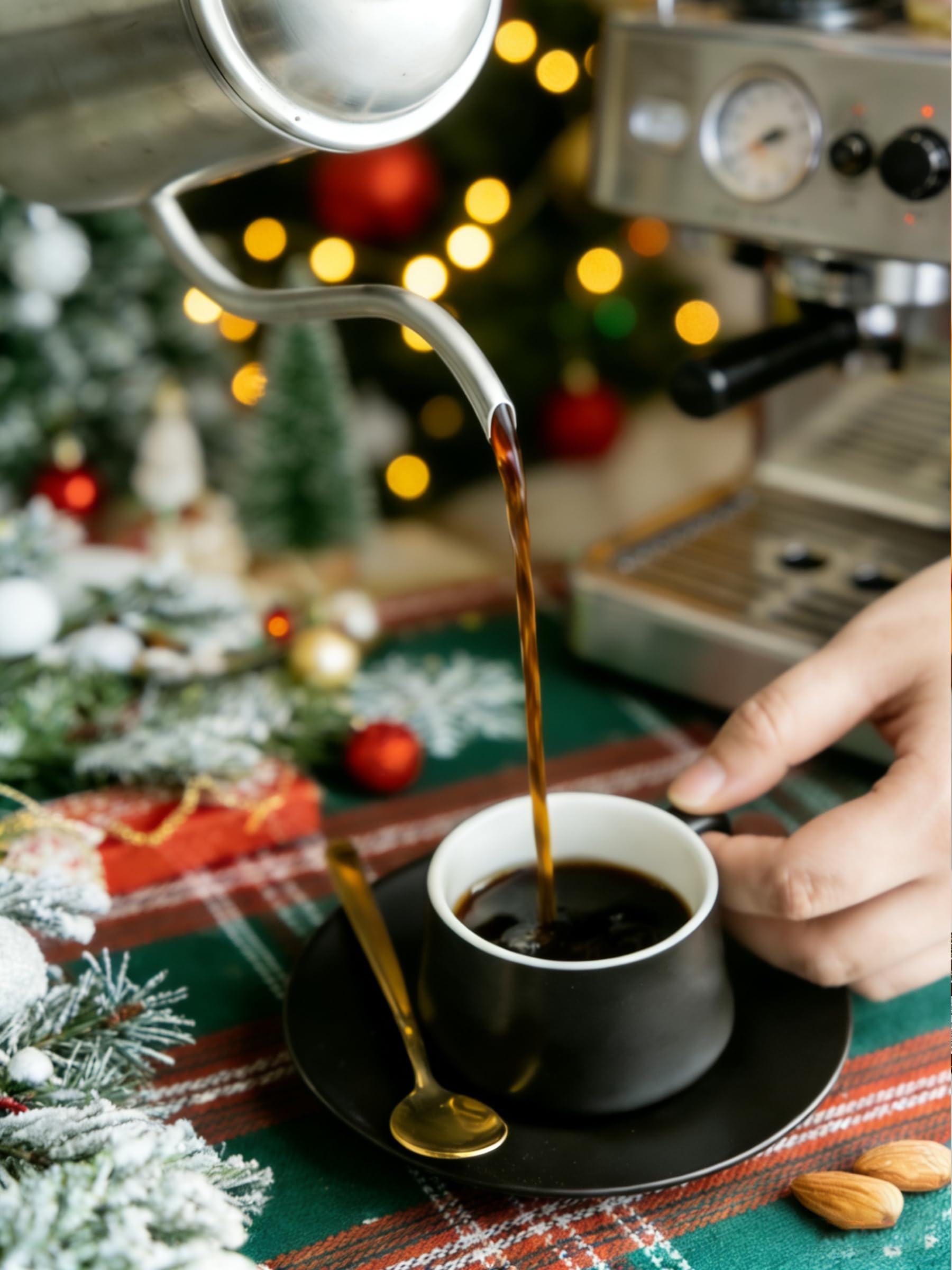 YHOSSEUN Juego de 6 tazas de café expreso de cerámica de 4 onzas con soporte, platillos y cucharas, tazas de café pequeñas Demitasse para el día del padre, accesorios de espresso para máquina, color