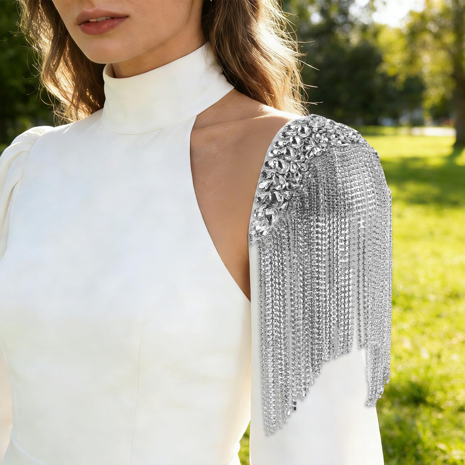 Epaulette Ramię z Cyrkoniami i Frędzlami Punkowy Dodatek Do Kostiumów Vintage Aplikacja z Odpinanym Łańcuchem Pojedynczy Element Biżuterii Ramię Idealny Imprezy i Wydarzenia
