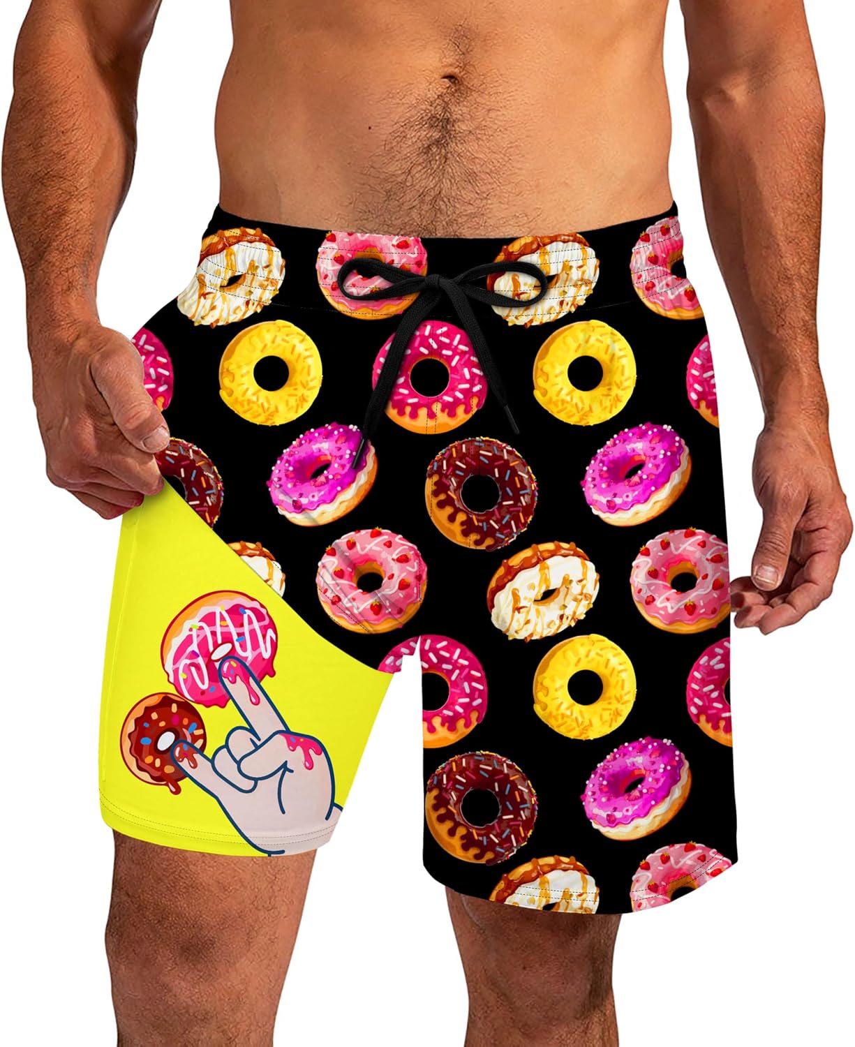 westwolf Mens Swim Trunks 7 Inch Bathing Suits with Compress Liner Funny Yellow Duck Printed