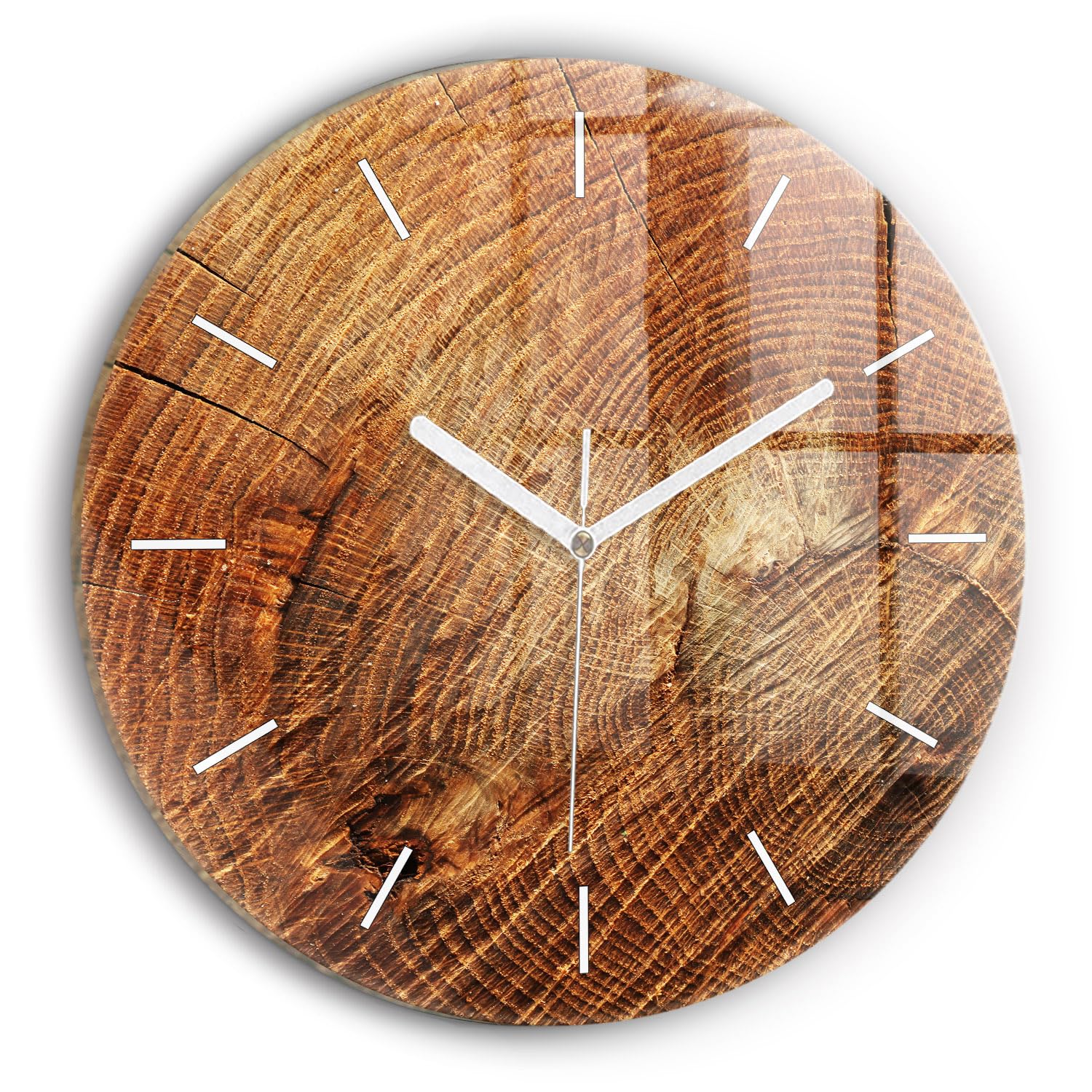 Horloge en verre 30 cm Wallfluent style moderne et élégant vieux tronc d'arbre