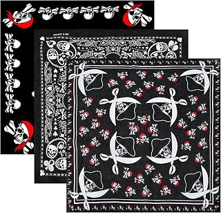 3 pañuelos negros de calavera, diadema de pirata de Halloween, bufanda de algodón de doble cara, envoltura para la cabeza para mujeres y hombres, uso diario unisex