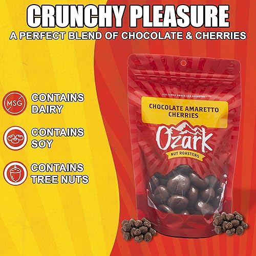 Miniatura 3 de OZARK NUT ROASTERS, Cerezas de chocolate y amaretto, nueces saborizadas, maní confitado gourmet de clase mundial, paquete resellable de 7 onzas