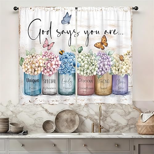 Miniatura 30 de Rusitc - Cortinas de cocina de algodón para granja, 27.5 pulgadas de ancho x 39 pulgadas de largo, 2 paneles con bolsillo para barra, estilo retro,